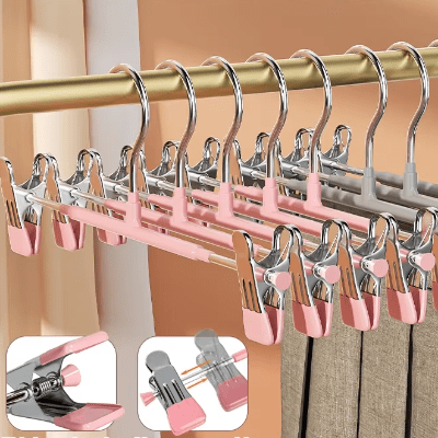 cinq cintres a pinces utile rose deux cintres a pinces utile gris