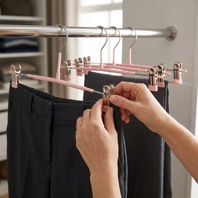 cinq cintres a pinces utile rose pantalon