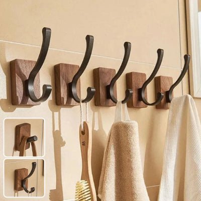 cinq crochets muraux bois brut format C deux details format A format C