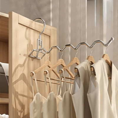 cintre metallique pliant inox porte penderie bois clair