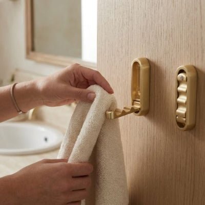 deux crochets muraux astucieux dores femme accroche serviette blanche