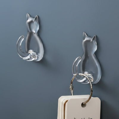 deux crochets muraux chaton transparent