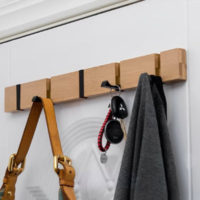 porte manteau bois clair cinq crochets cles