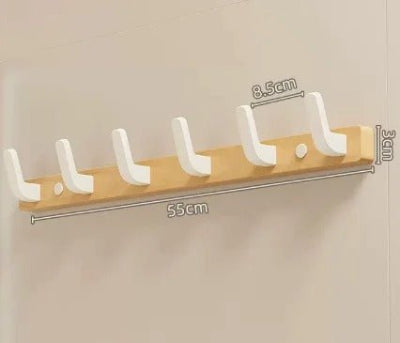 porte manteau bois clair six crochets blancs