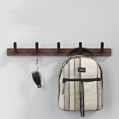 porte manteau bois fonce cinq crochets noirs