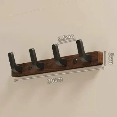 porte manteau bois fonce quatre crochets noirs