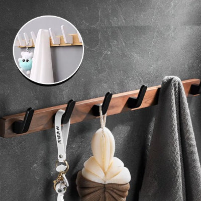 porte manteau bois fonce six crochets noirs