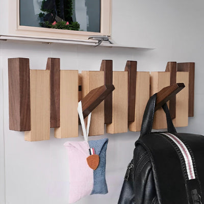 porte manteau bois mixte clair et fonce six crochets