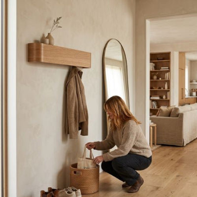 porte manteau bois mur blanc miroir