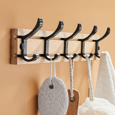 porte manteau mural base bois cinq crochets noirs