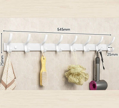 porte manteau mural blanc huit crochets
