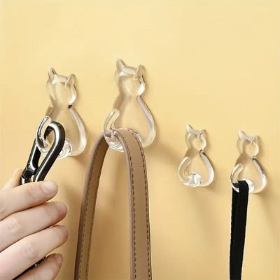 quatre crochets muraux chaton transparent deux grands deux petits